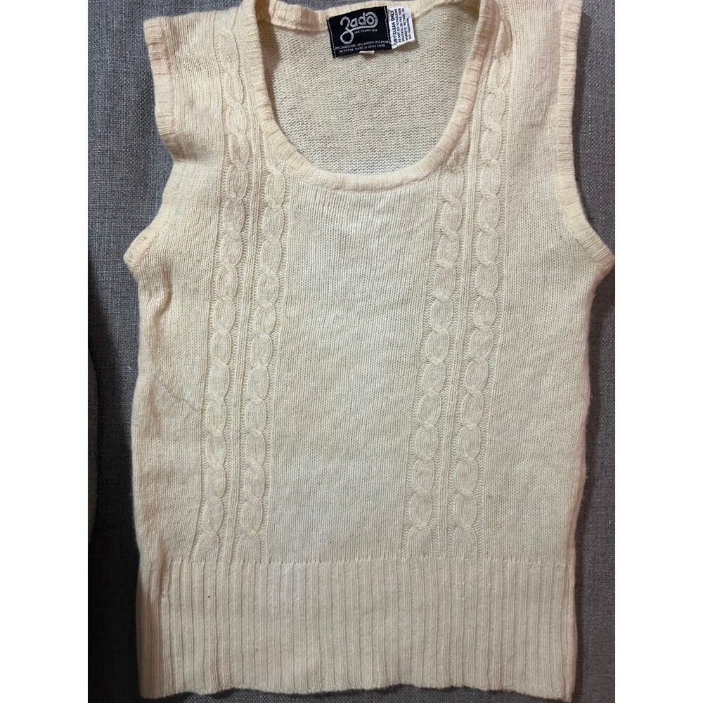 ZADO VTG vest wool angora ivory cable cottagecore old money MED preppy retro